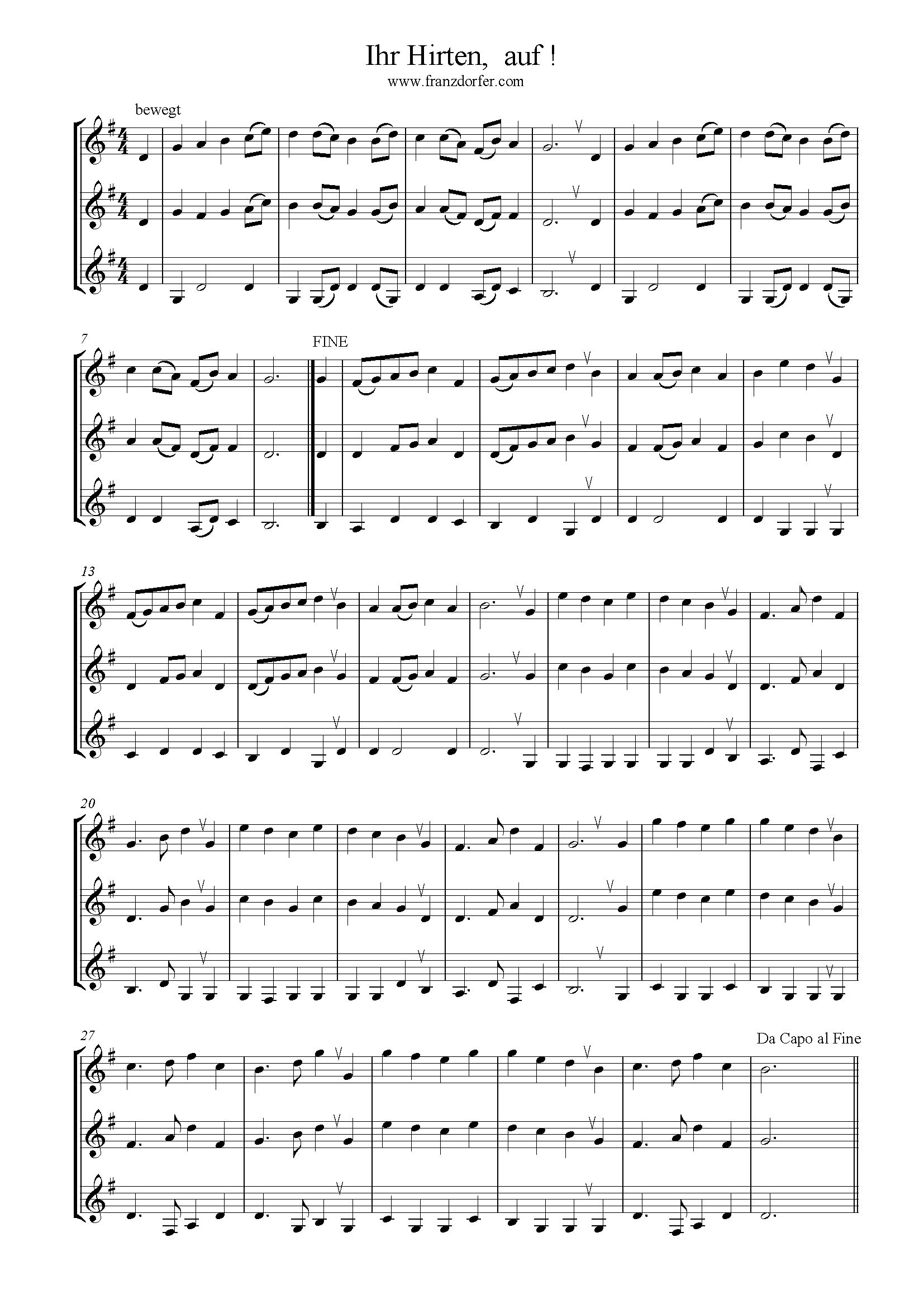 Ihr Hirten auf! G-Dur weihnachtslier Trionoten , Ihr Hirten Auf